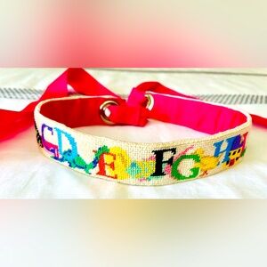 Girls’ Handmade Alphabet Needlepoint Ribbon Tie Belt 20”